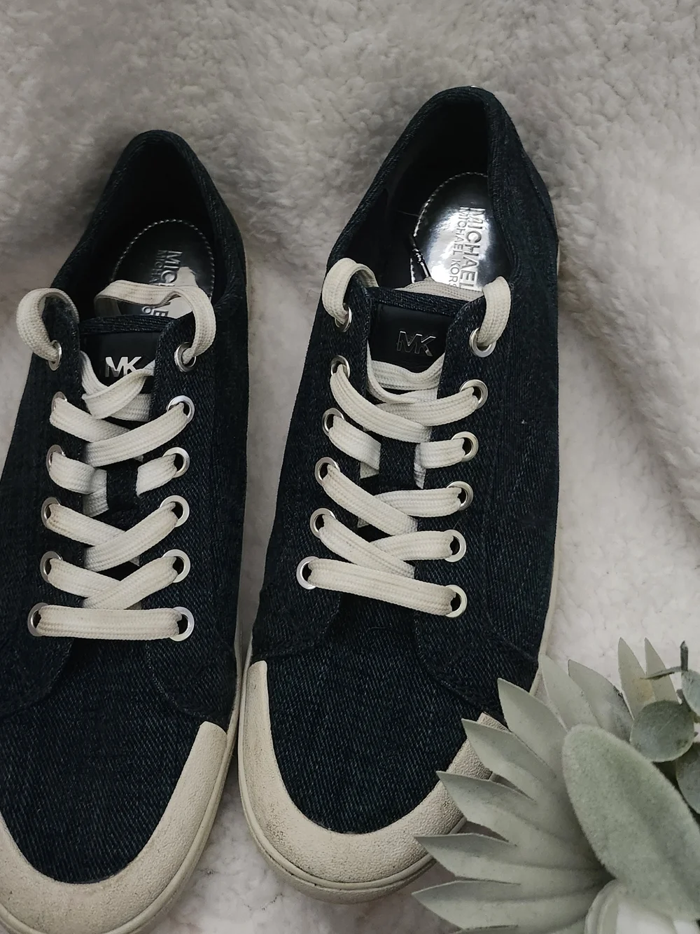Michael Kors Dark Blue Denim Sneakers with Cream Accents